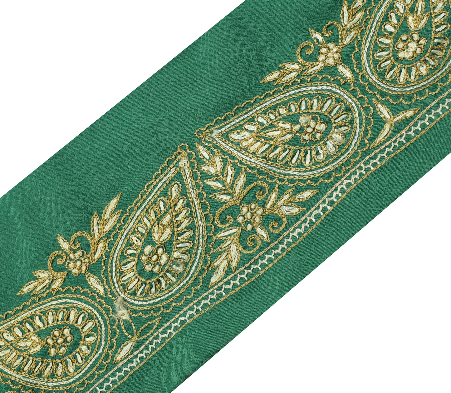 Sushila Vintage Green Saree Border Indian Craft Sewing Trim Embroidered Ribbon