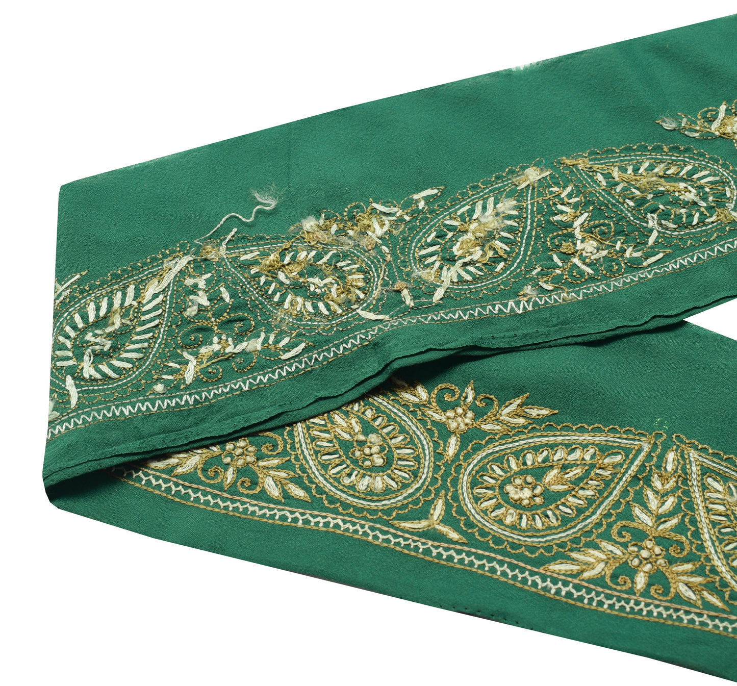 Sushila Vintage Green Saree Border Indian Craft Sewing Trim Embroidered Ribbon