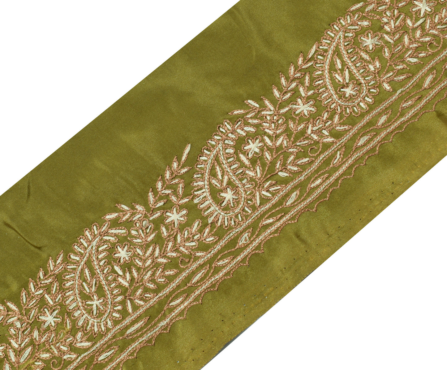 Sushila Vintage Green Saree Border Indian Craft Sewing Trim Embroidered Lace