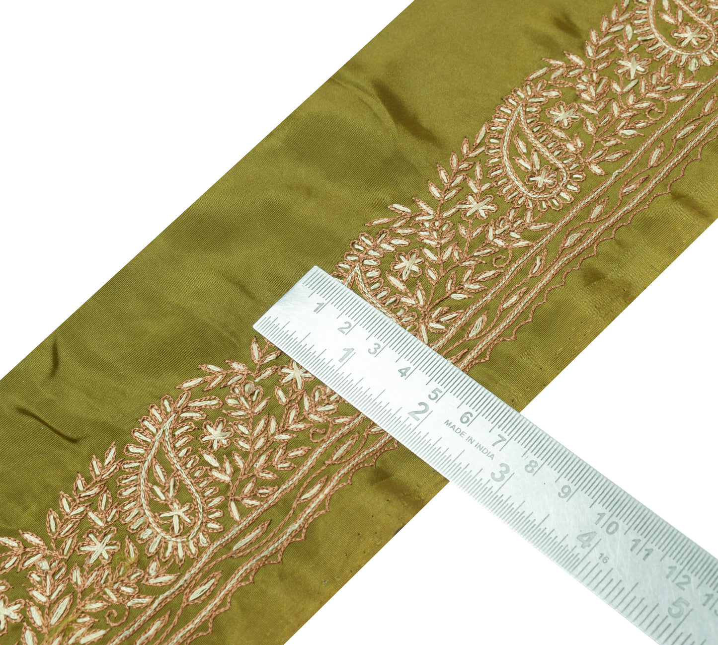 Sushila Vintage Green Saree Border Indian Craft Sewing Trim Embroidered Lace