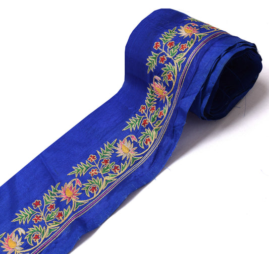 Sushila Vintage Blue Saree Border Indian Craft Sewing Trim Embroidered Ribbon