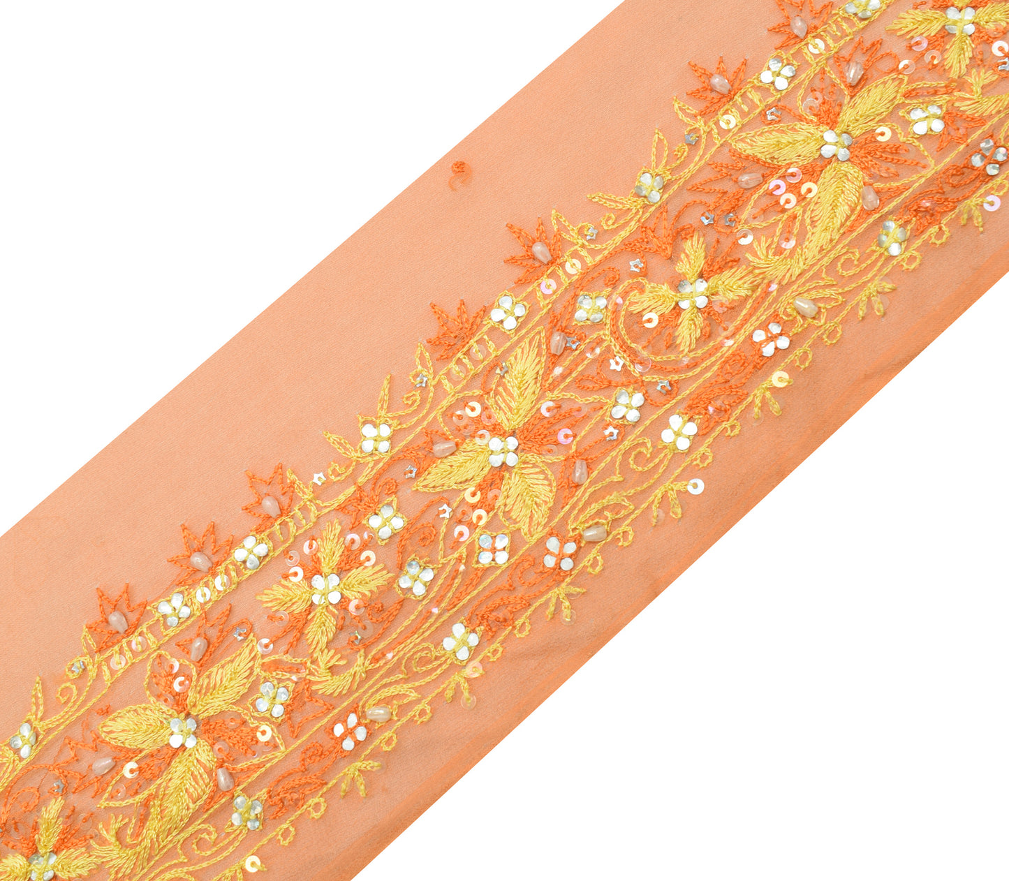 Sushila Vintage Orange Saree Border Indian Craft Sewing Trim Embroidered Ribbon