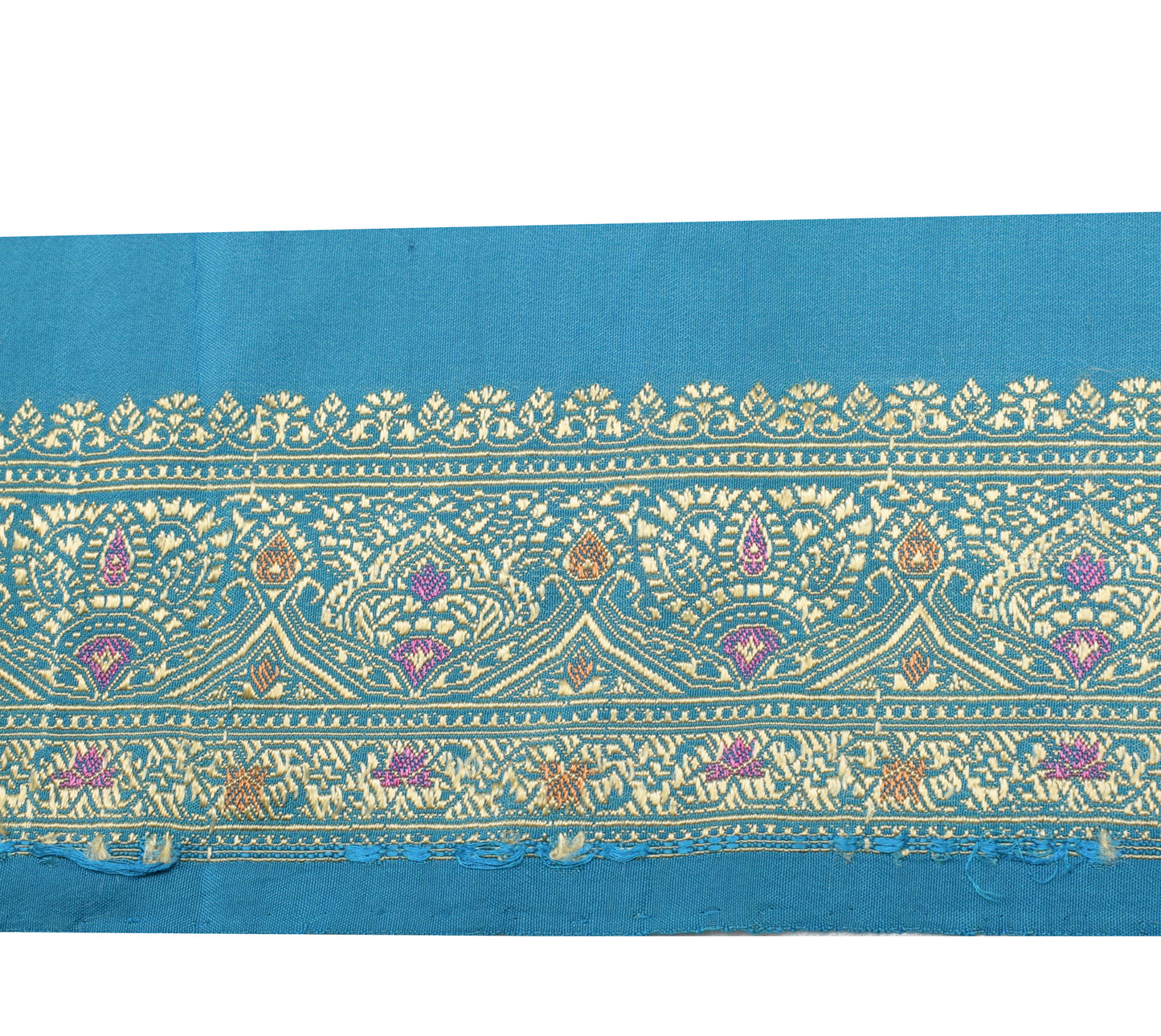 Sushila Vintage Blue Saree Border Indian Craft Sewing Trim Woven Lace Ribbon