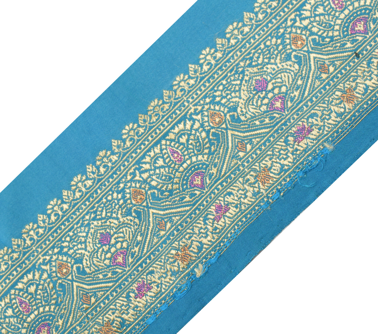 Sushila Vintage Blue Saree Border Indian Craft Sewing Trim Woven Lace Ribbon