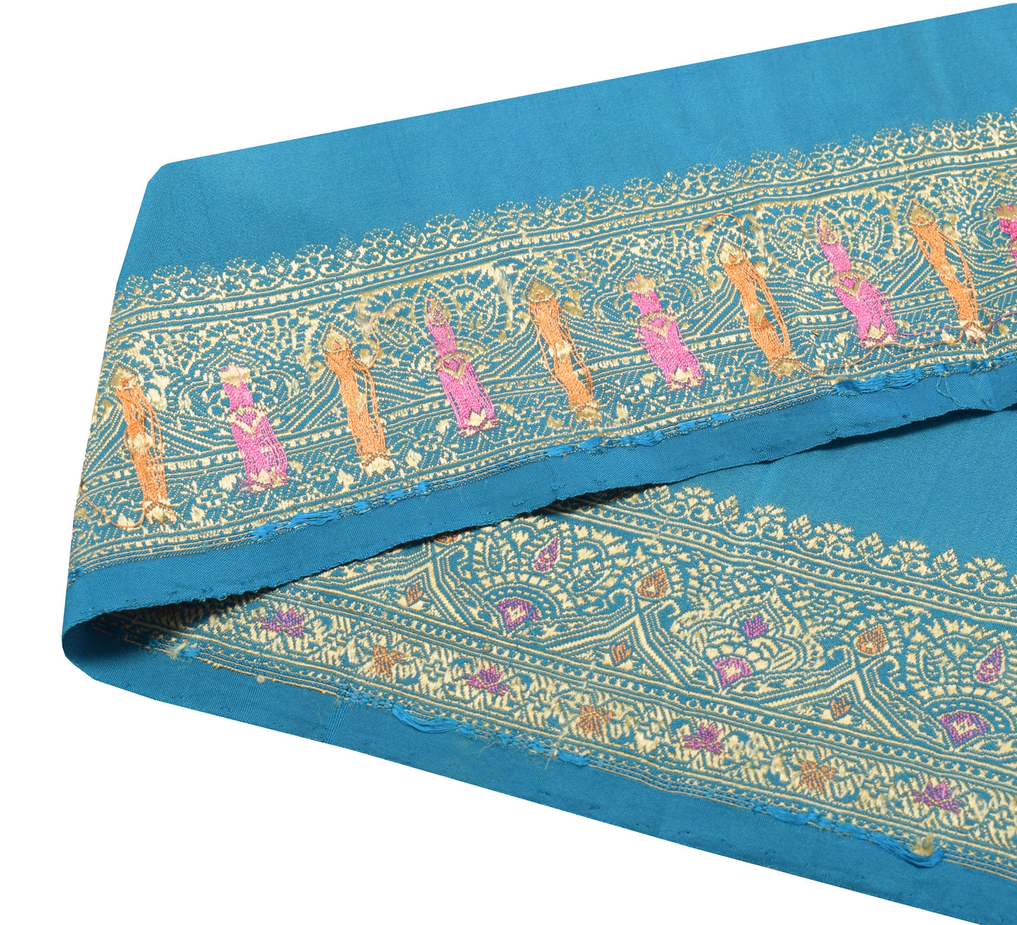 Sushila Vintage Blue Saree Border Indian Craft Sewing Trim Woven Lace Ribbon