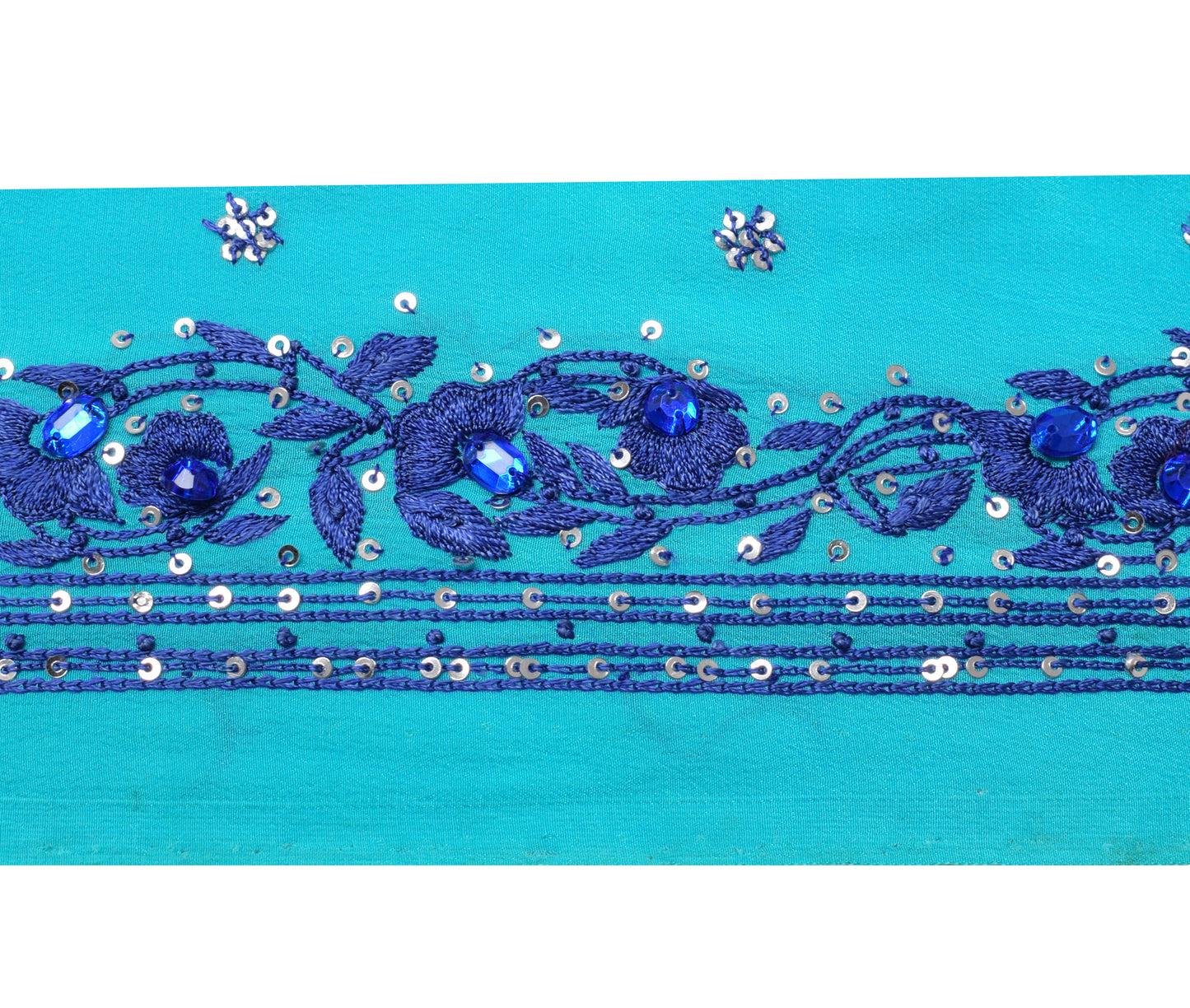 Sushila Vintage Blue Saree Border Indian Craft Sewing Trim Hand Beaded Lace