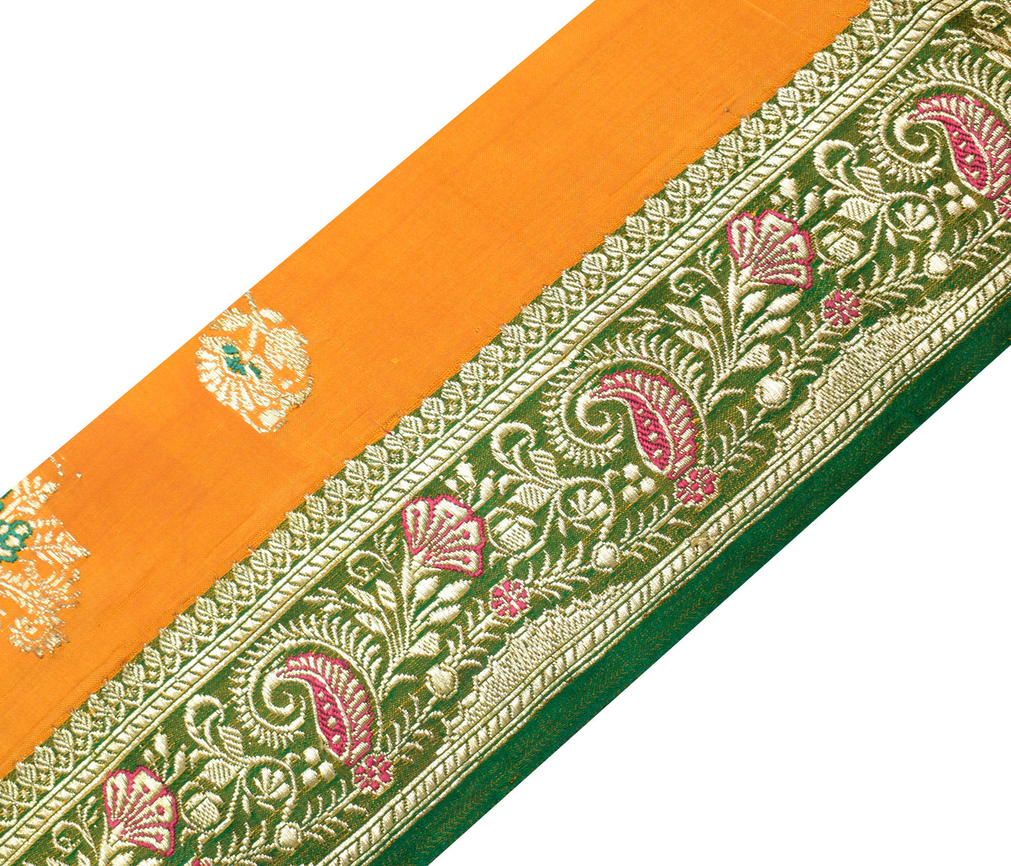 Sushila Vintage Green Banarasi Saree Border Craft Sewing Trim Woven Lace Ribbon