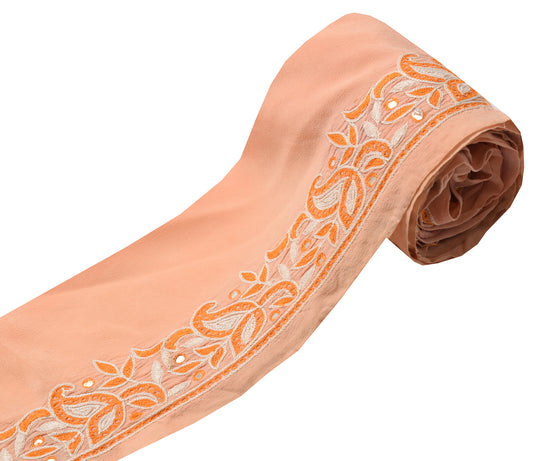 Sushila Vintage Peach Saree Border Indian Craft Sewing Trim Embroidered Ribbon