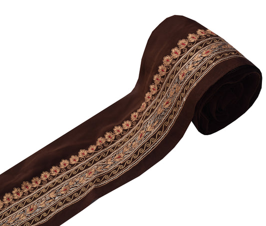 Sushila Vintage Brown Saree Border Indian Craft Sewing Trim Embroidered Ribbon