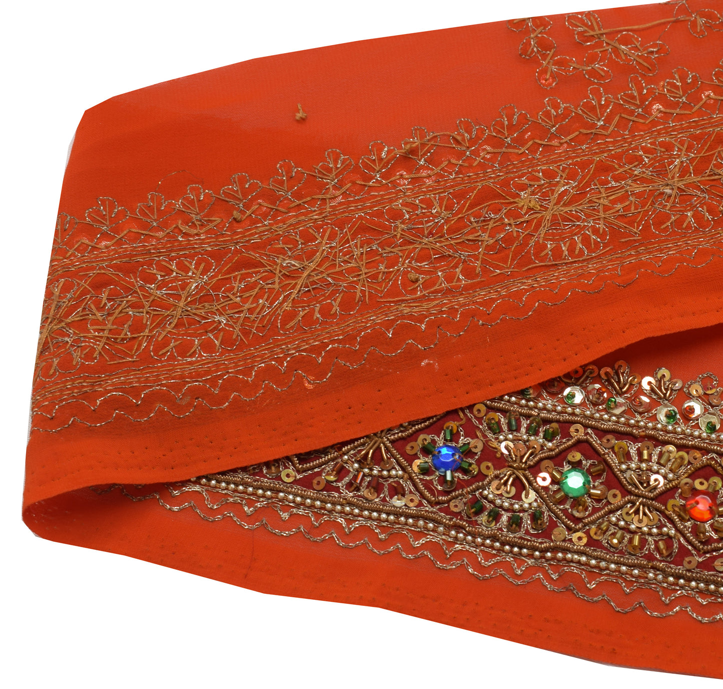 Sushila Vintage Orange Saree Border Indian Craft Sewing Trim Hand Beaded Ribbon