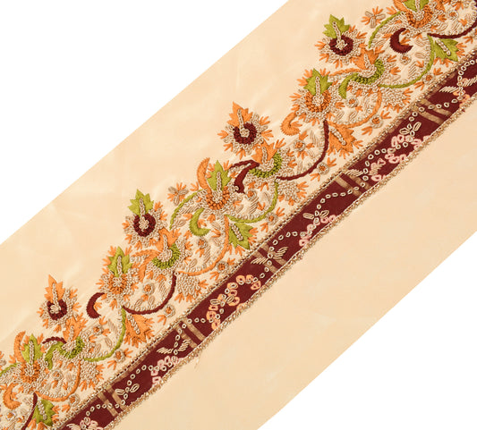 Sushila Vintage Cream Saree Border Indian Craft Sewing Trim Hand Beaded Ribbon