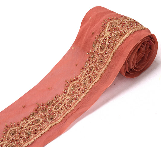 Sushila Vintage Peach Saree Border Indian Craft Sewing Trim Embroidered Lace