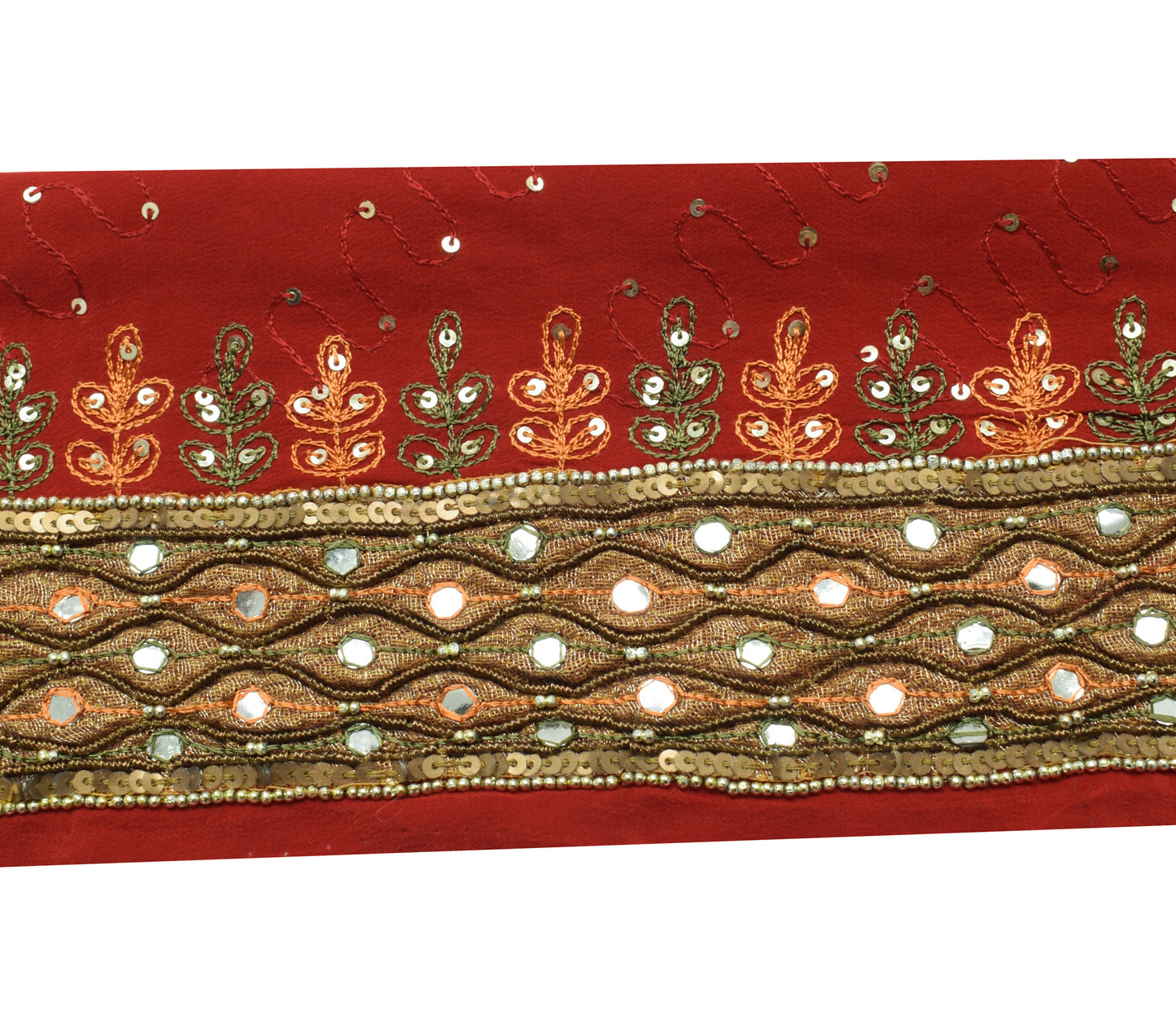 Sushila Vintage Red Saree Border Indian Craft Sewing Trim Hand Beaded Ribbon