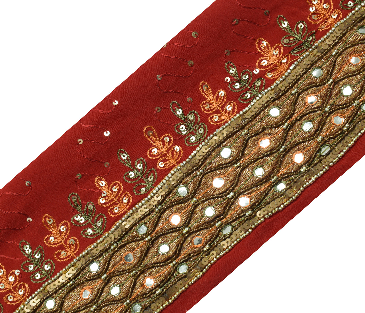 Sushila Vintage Red Saree Border Indian Craft Sewing Trim Hand Beaded Ribbon