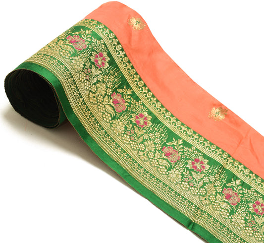 Sushila Vintage Green Banarasi Saree Border Craft Sewing Trim Woven Lace Ribbon