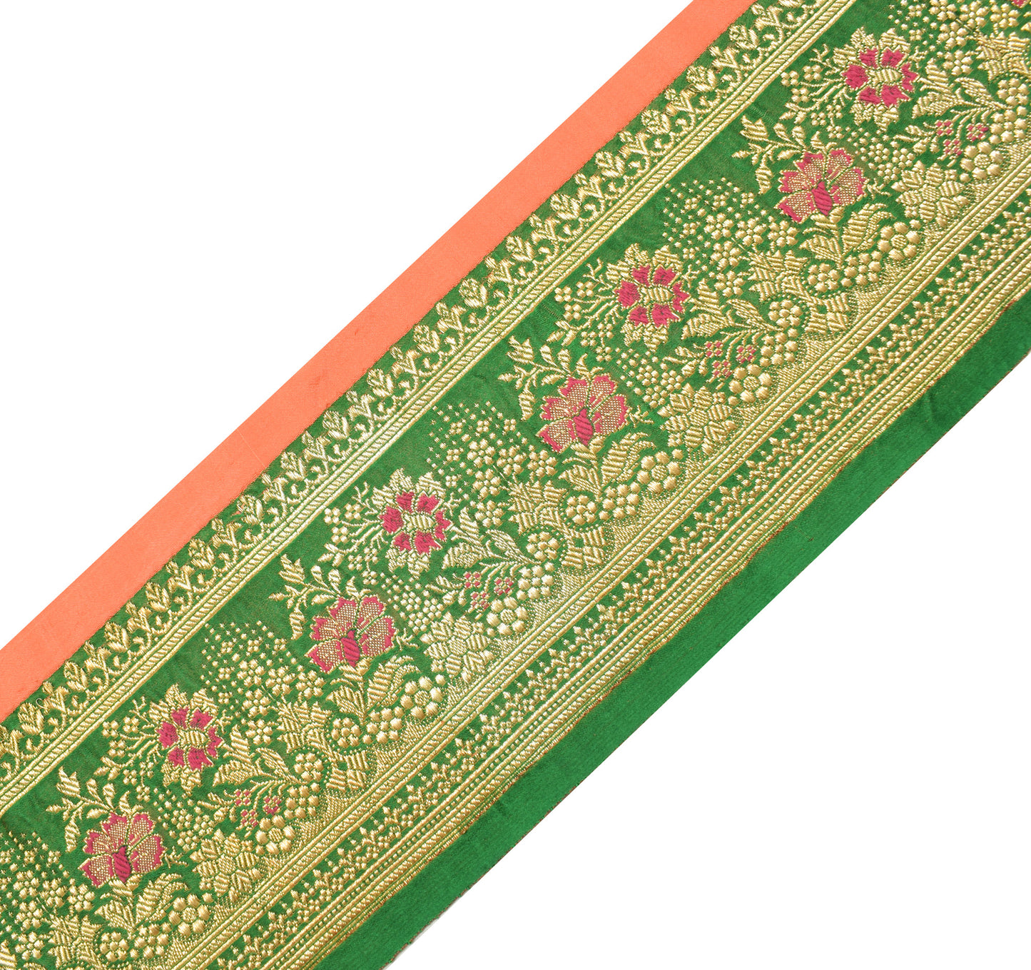 Sushila Vintage Green Banarasi Saree Border Craft Sewing Trim Woven Lace Ribbon