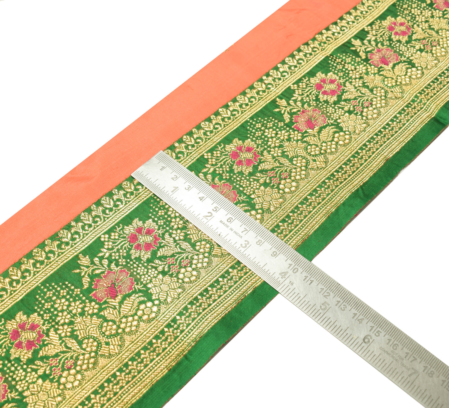 Sushila Vintage Green Banarasi Saree Border Craft Sewing Trim Woven Lace Ribbon