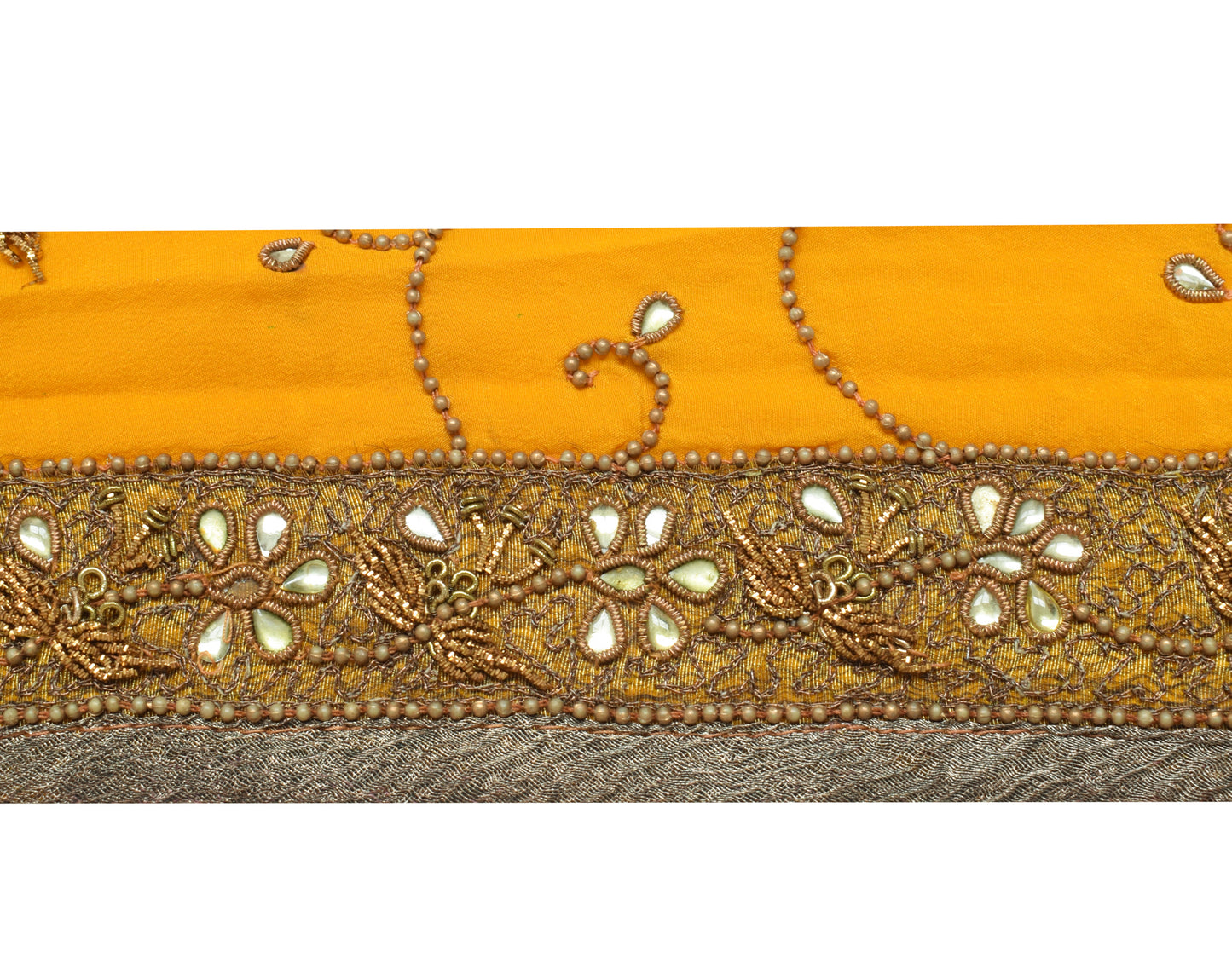 Sushila Vintage Yellow Saree Border Indian Craft Sewing Trim Hand Beaded Ribbon