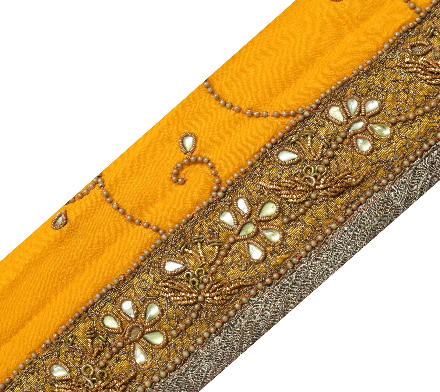 Sushila Vintage Yellow Saree Border Indian Craft Sewing Trim Hand Beaded Ribbon