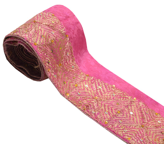 Sushila Vintage Pink Saree Border Craft Sewing Trim Phulkari Embroidered Ribbon