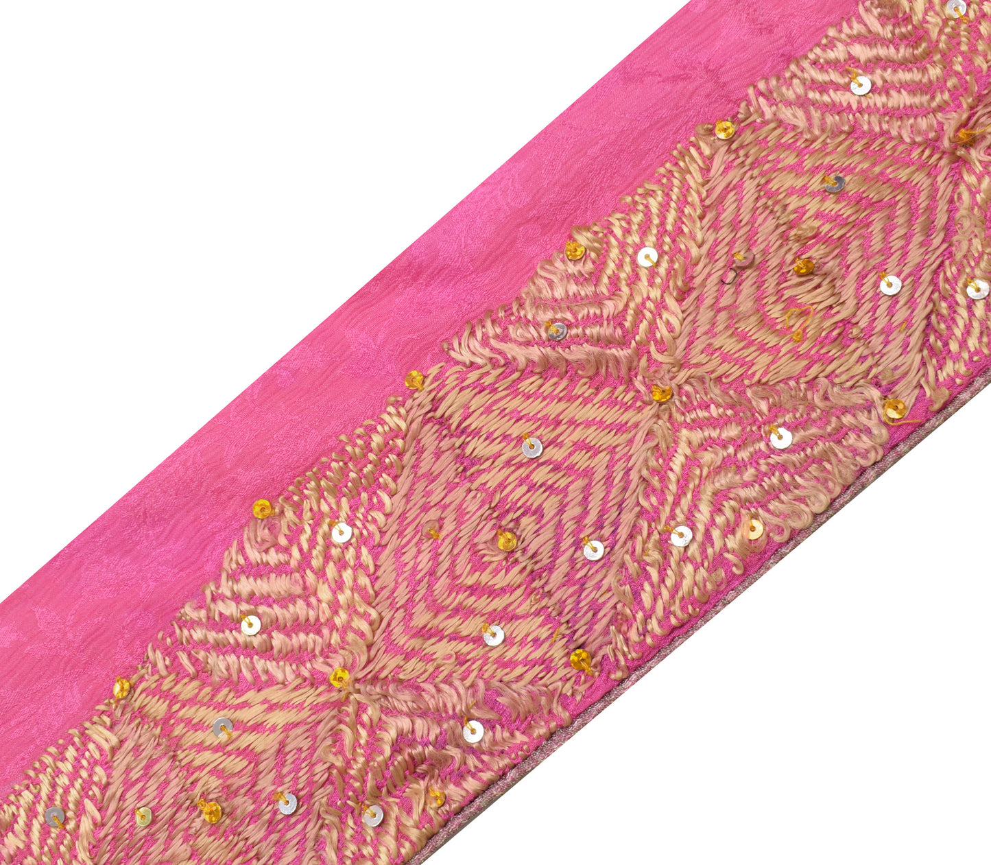 Sushila Vintage Pink Saree Border Craft Sewing Trim Phulkari Embroidered Ribbon