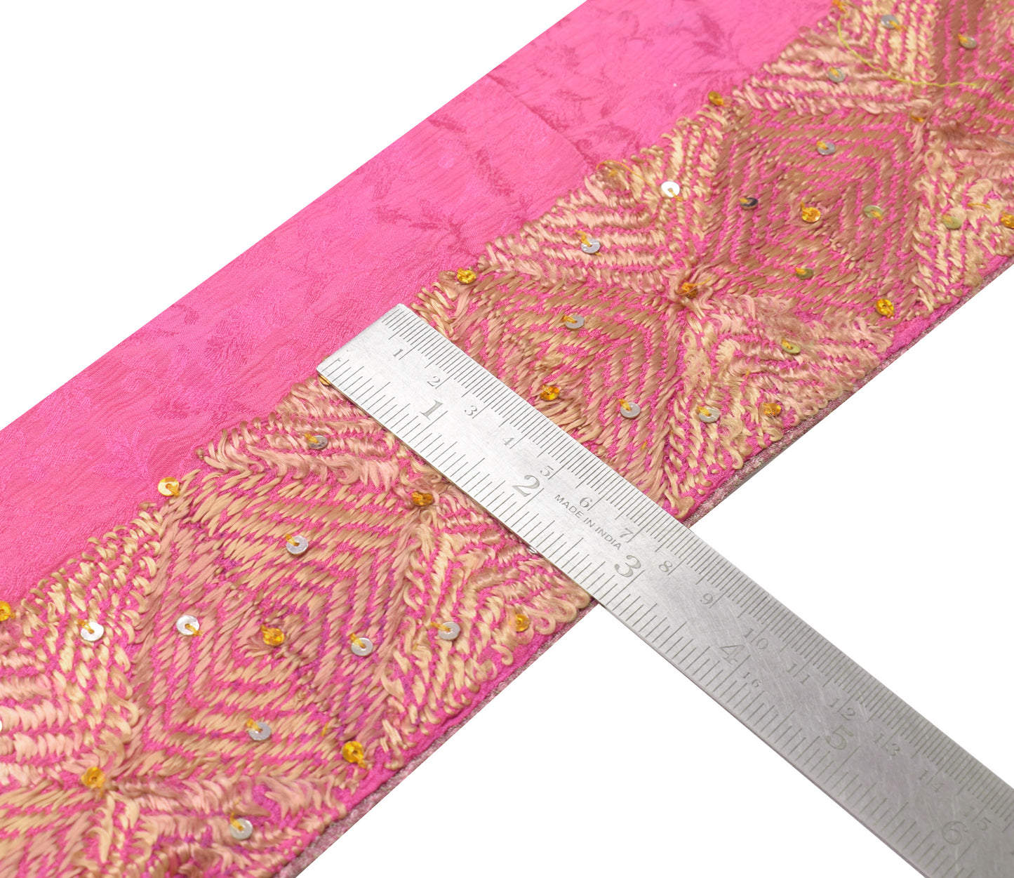 Sushila Vintage Pink Saree Border Craft Sewing Trim Phulkari Embroidered Ribbon