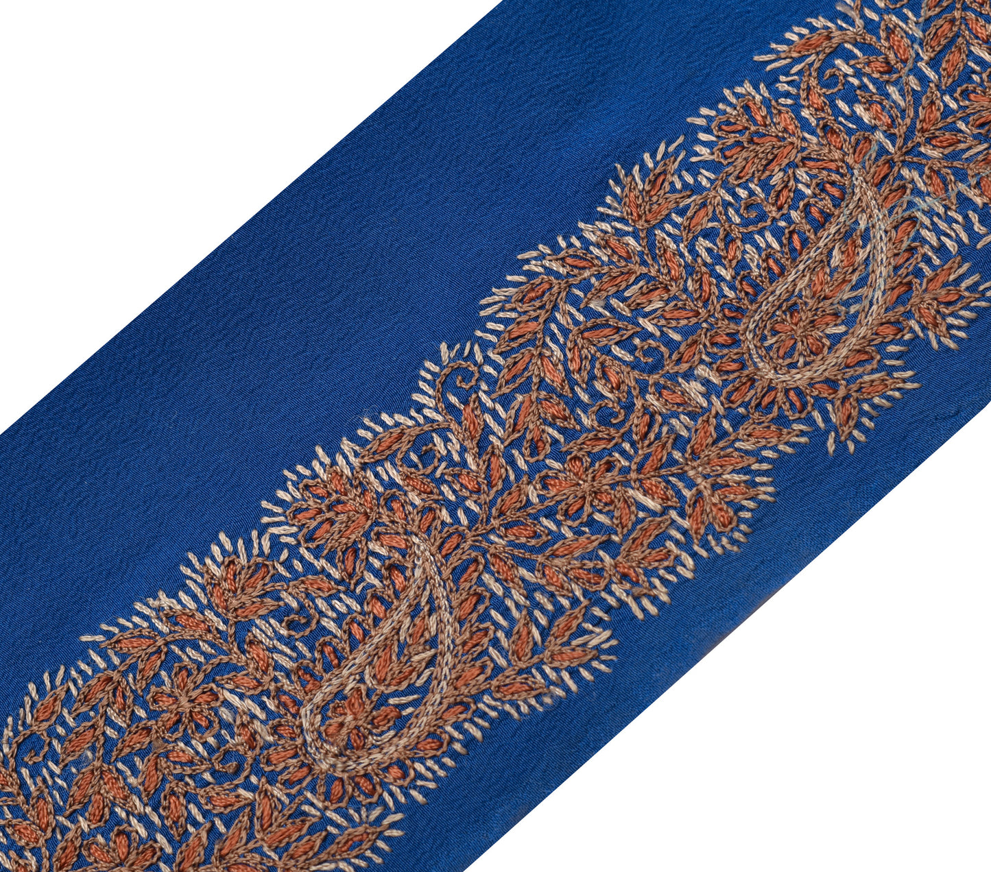 Sushila Vintage Blue Silk Saree Border Craft Sewing Trim Embroidered Lace Ribbon