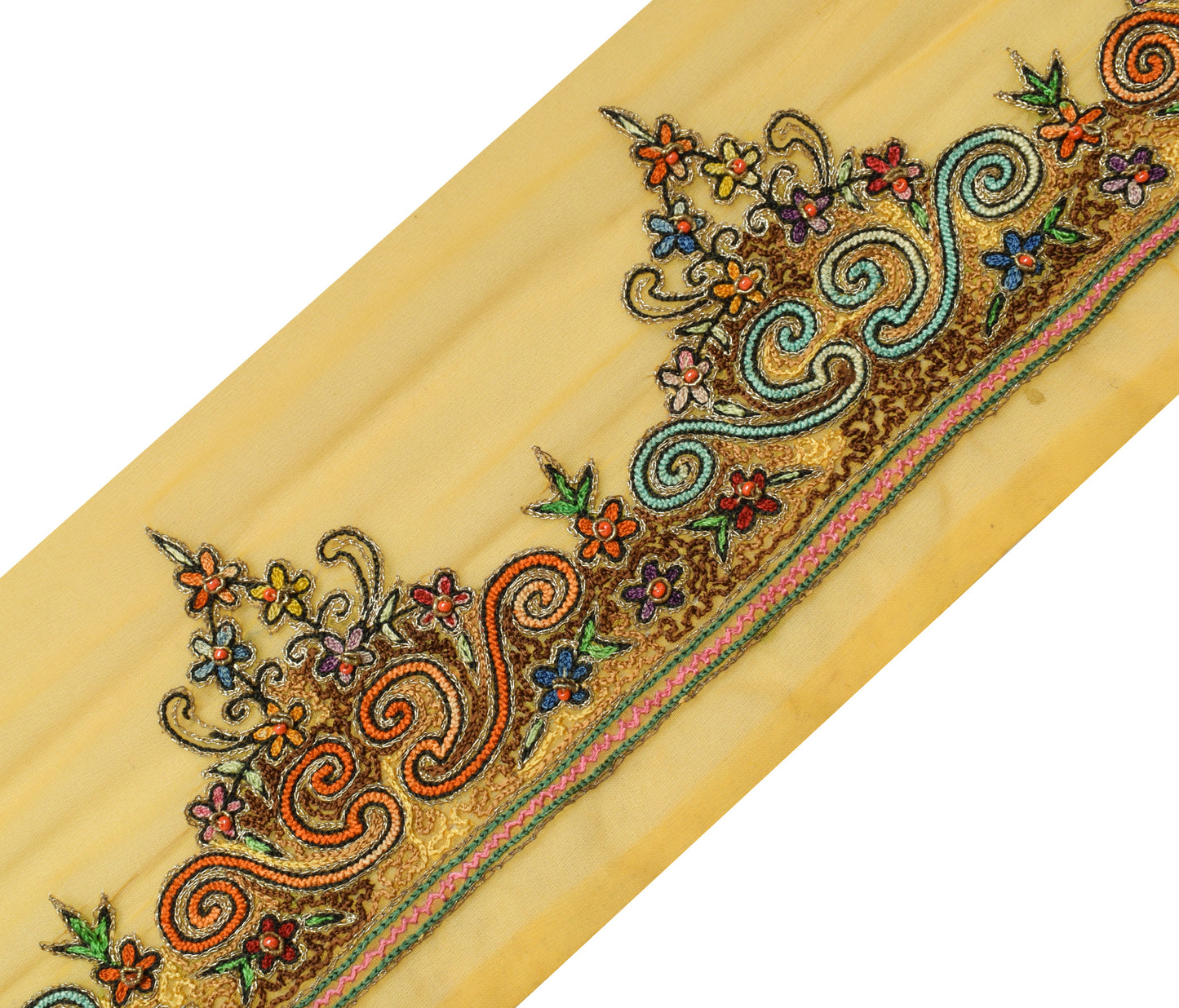 Sushila Vintage Yellow Georgette Saree Border Craft Sewing Trim Embroidered Lace