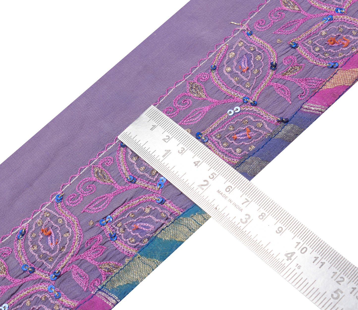 Sushila Vintage Purple Saree Border Indian Craft Sewing Trim Beaded Lace Ribbon