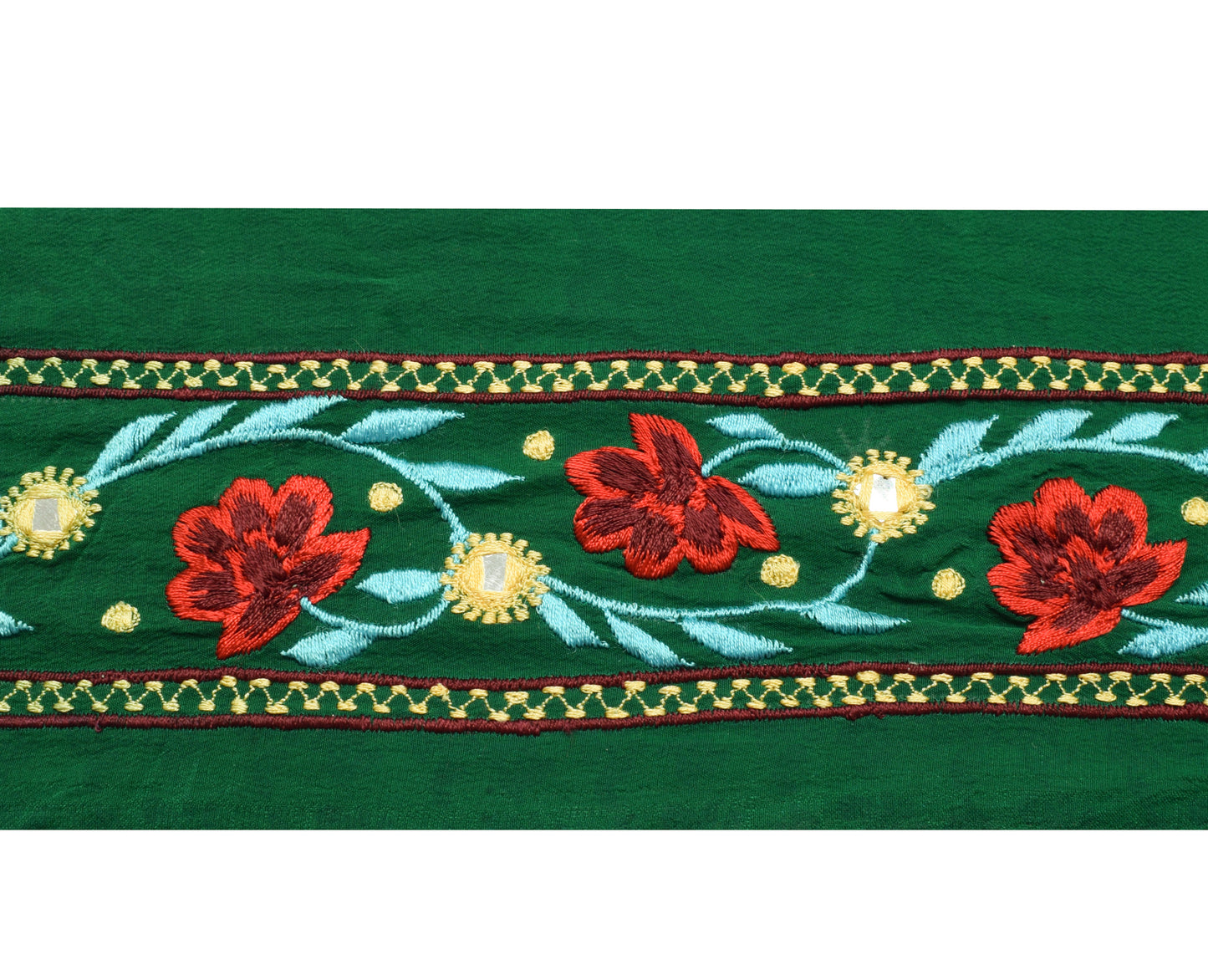 Sushila Vintage Green Saree Border Indian Craft Sewing Trim Embroidered Ribbon