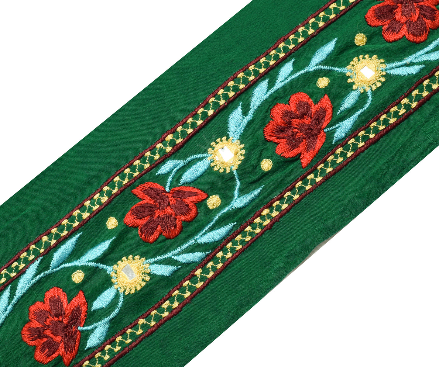 Sushila Vintage Green Saree Border Indian Craft Sewing Trim Embroidered Ribbon