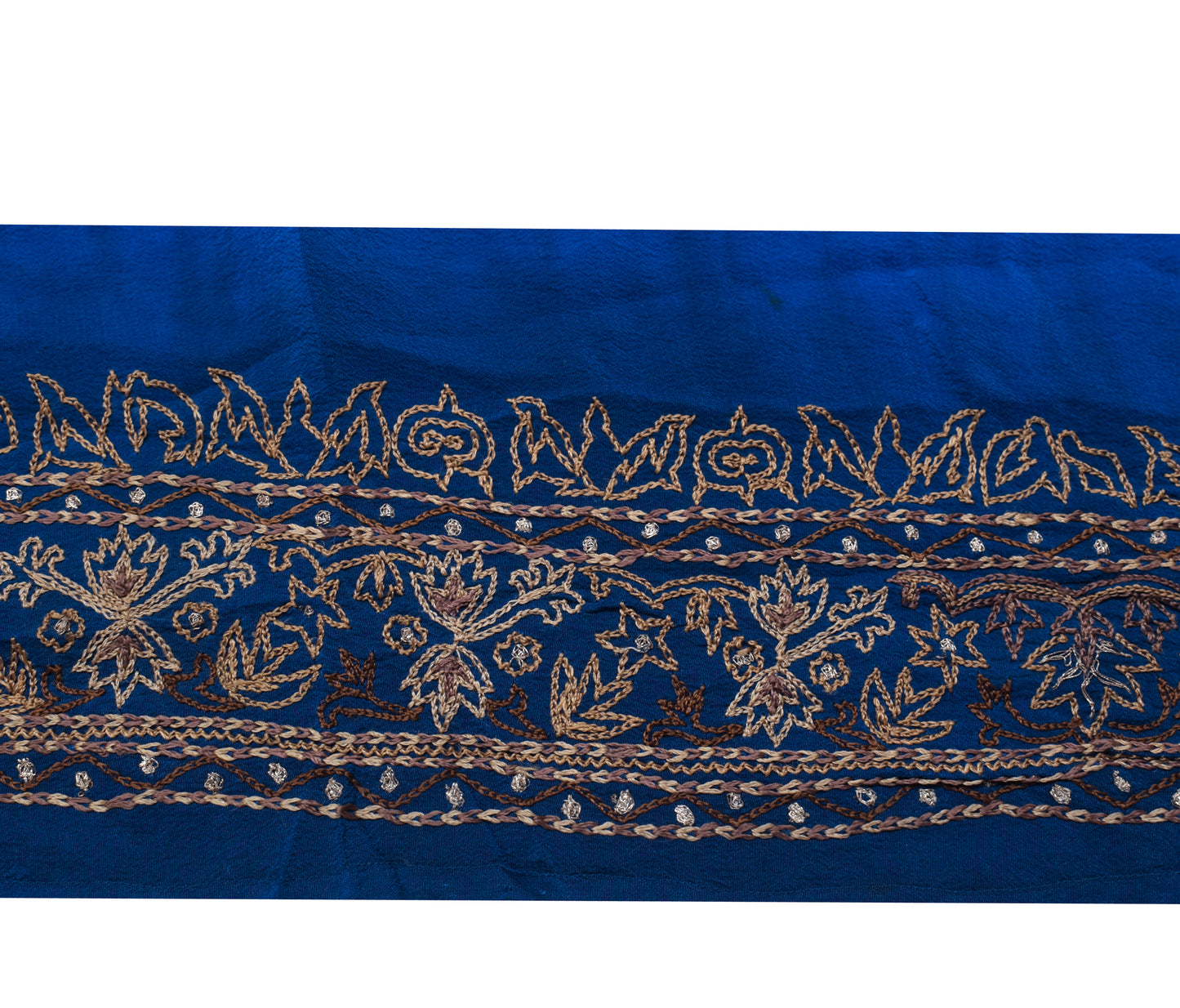 Sushila Vintage Blue Silk Saree Border Indian Craft Sewing Trim Embroidery Lace