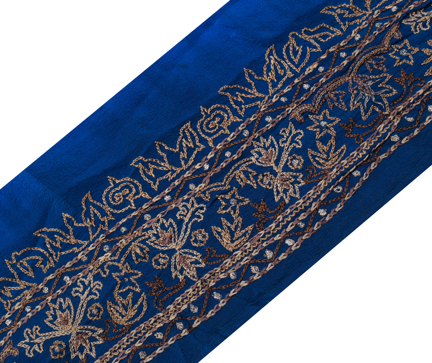 Sushila Vintage Blue Silk Saree Border Indian Craft Sewing Trim Embroidery Lace