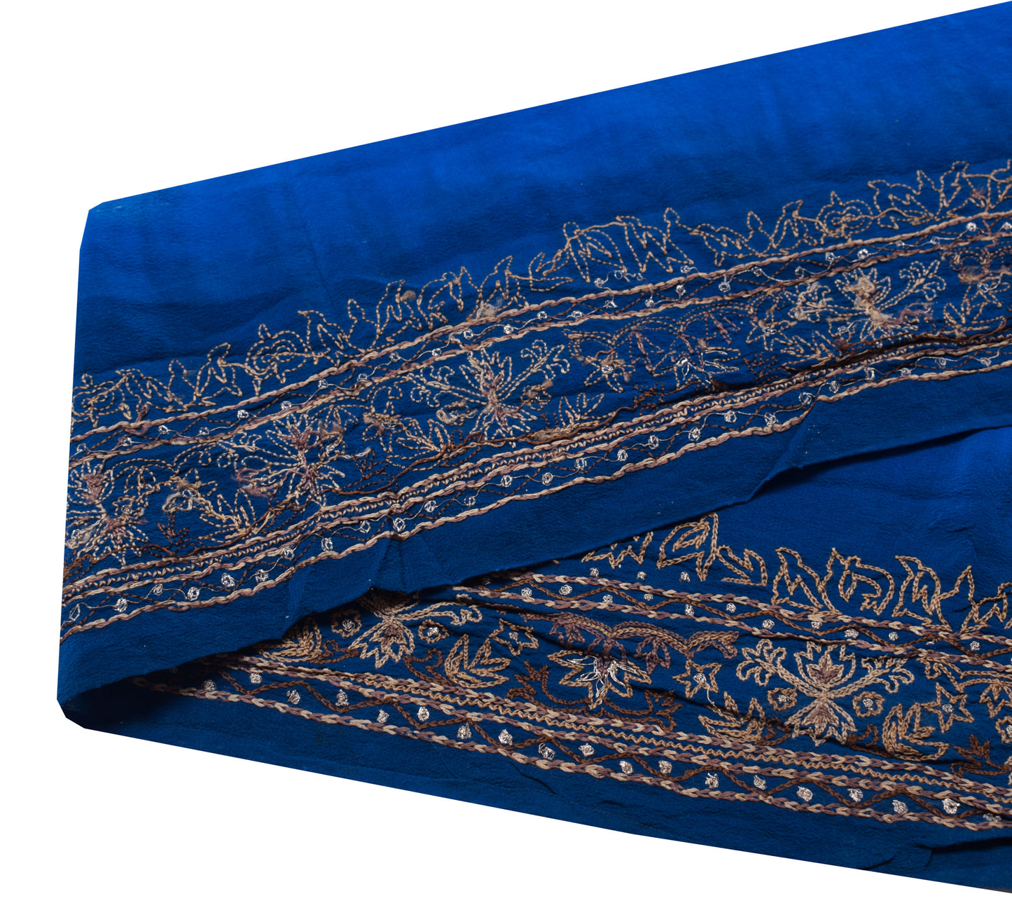 Sushila Vintage Blue Silk Saree Border Indian Craft Sewing Trim Embroidery Lace