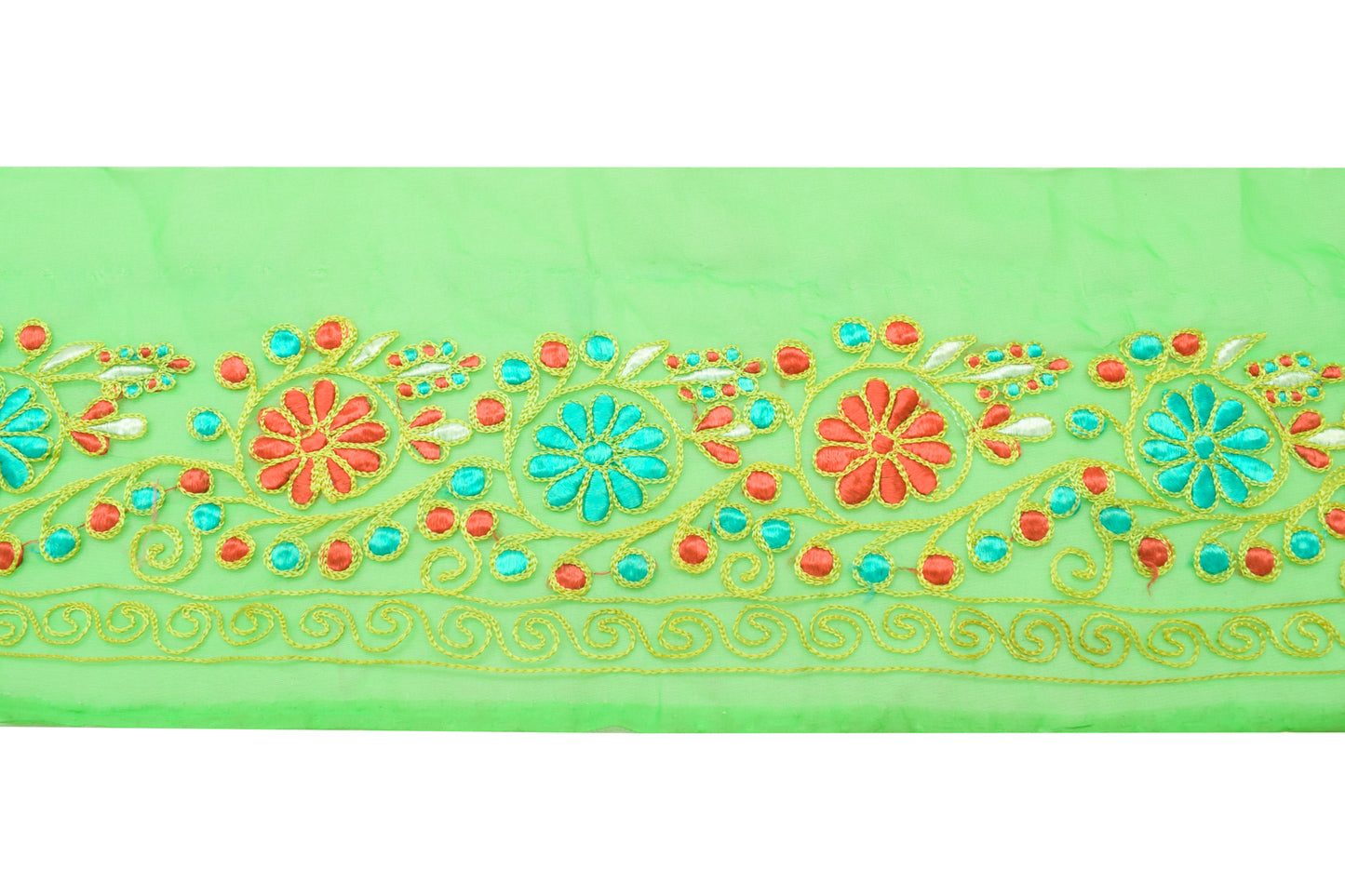 Sushila Vintage Green Saree Border Indian Craft Sewing Trim Embroidered Ribbon