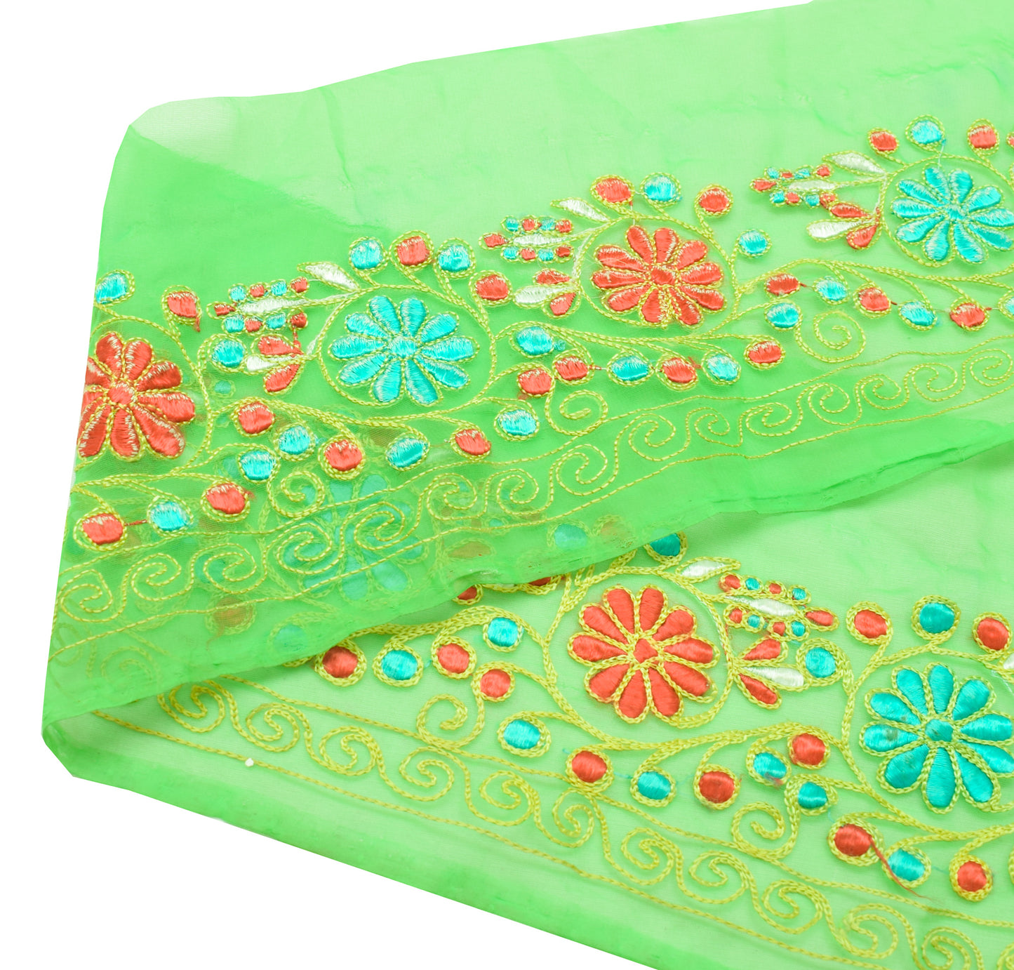 Sushila Vintage Green Saree Border Indian Craft Sewing Trim Embroidered Ribbon