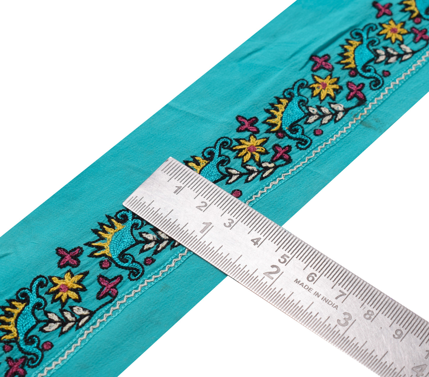 Sushila Vintage Blue Saree Border Indian Craft Sewing Trim Embroidered Ribbon