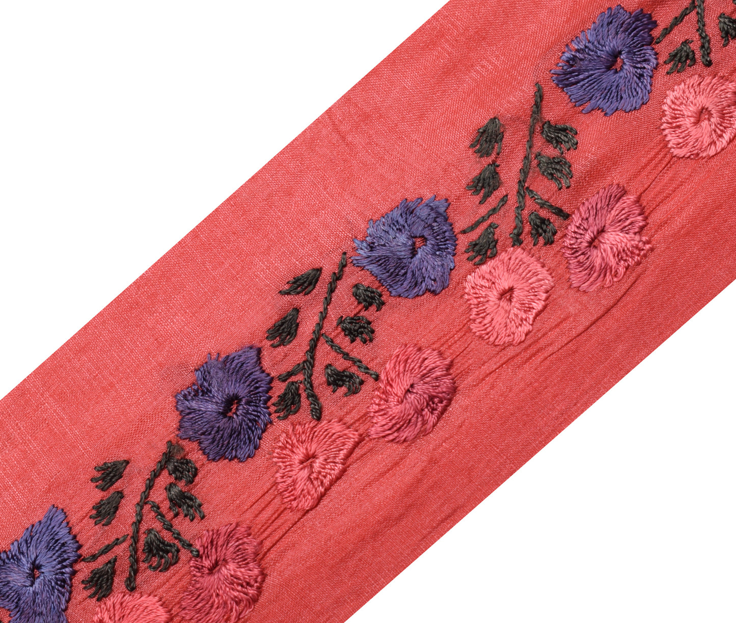 Sushila Vintage Red Silk Saree Border Craft Sewing Trim Hand Embroidered Lace