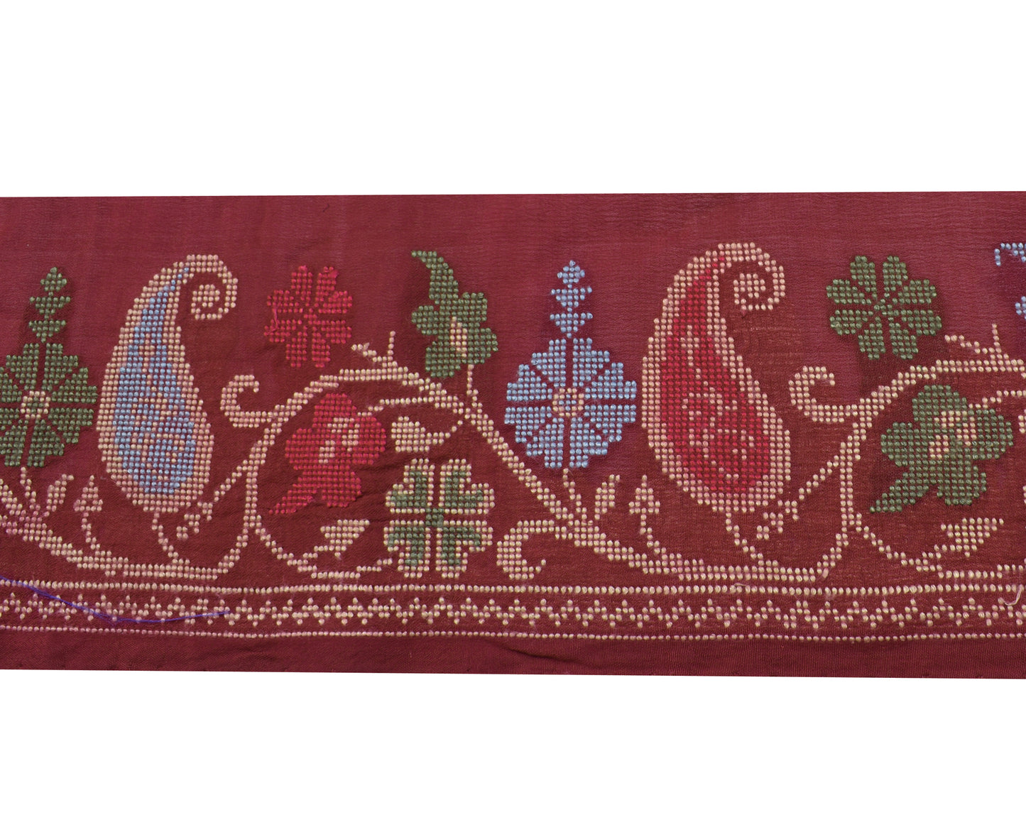 Sushila Vintage Maroon Silk Saree Border Indian Craft Sewing Trim Woven Ribbon