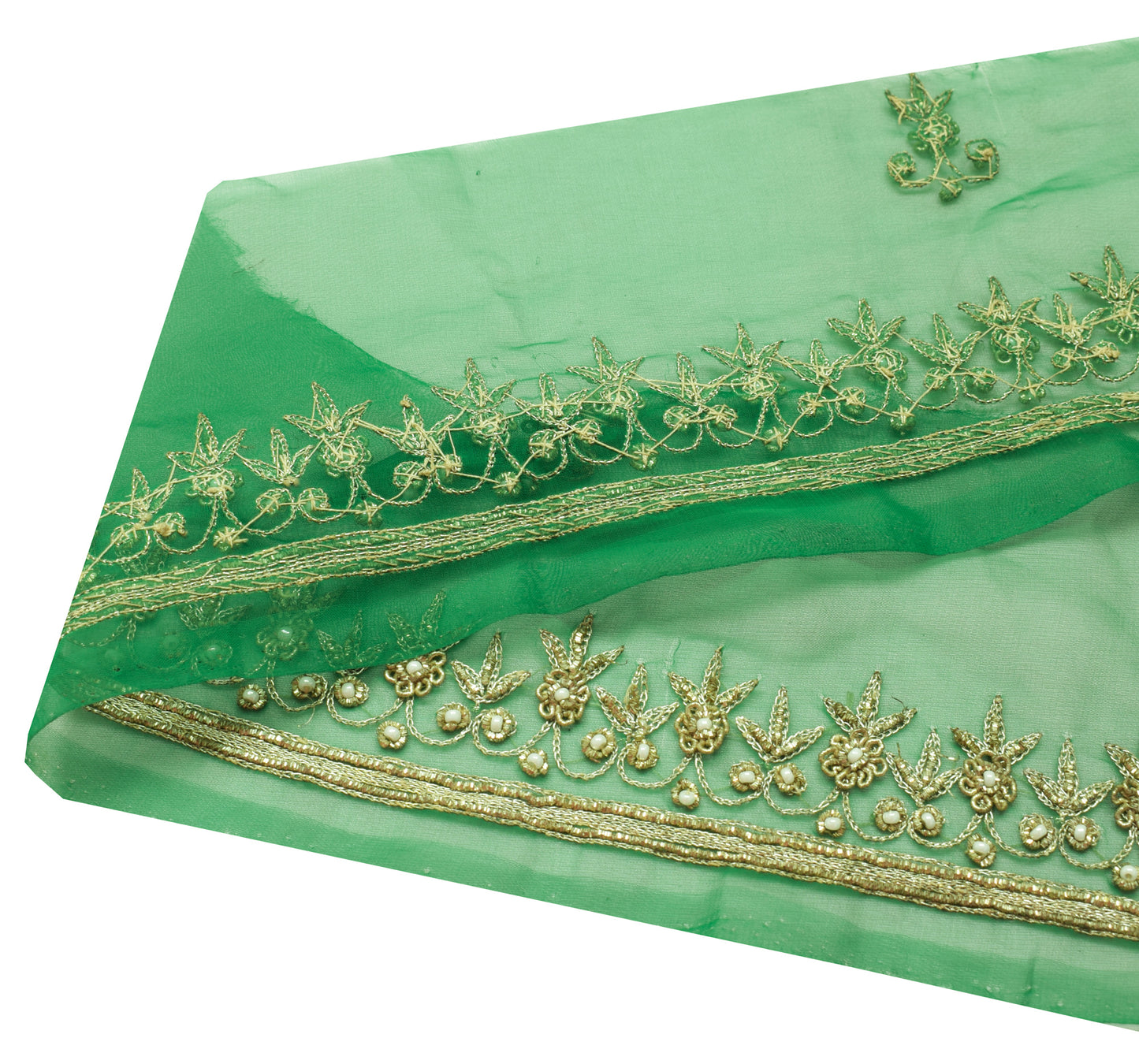 Sushila Vintage Green Georgette Saree Border Craft Sewing Trim Hand Beaded Lace