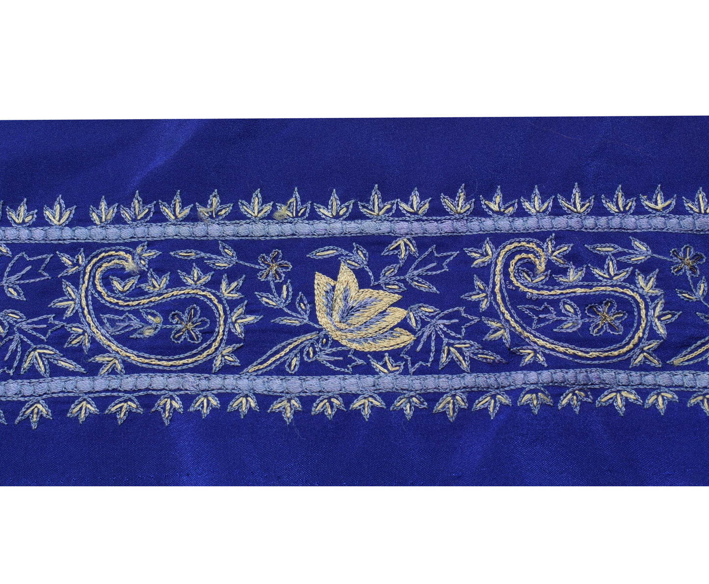 Sushila Vintage Blue Silk Saree Border Indian Craft Sewing Trim Embroidery Lace