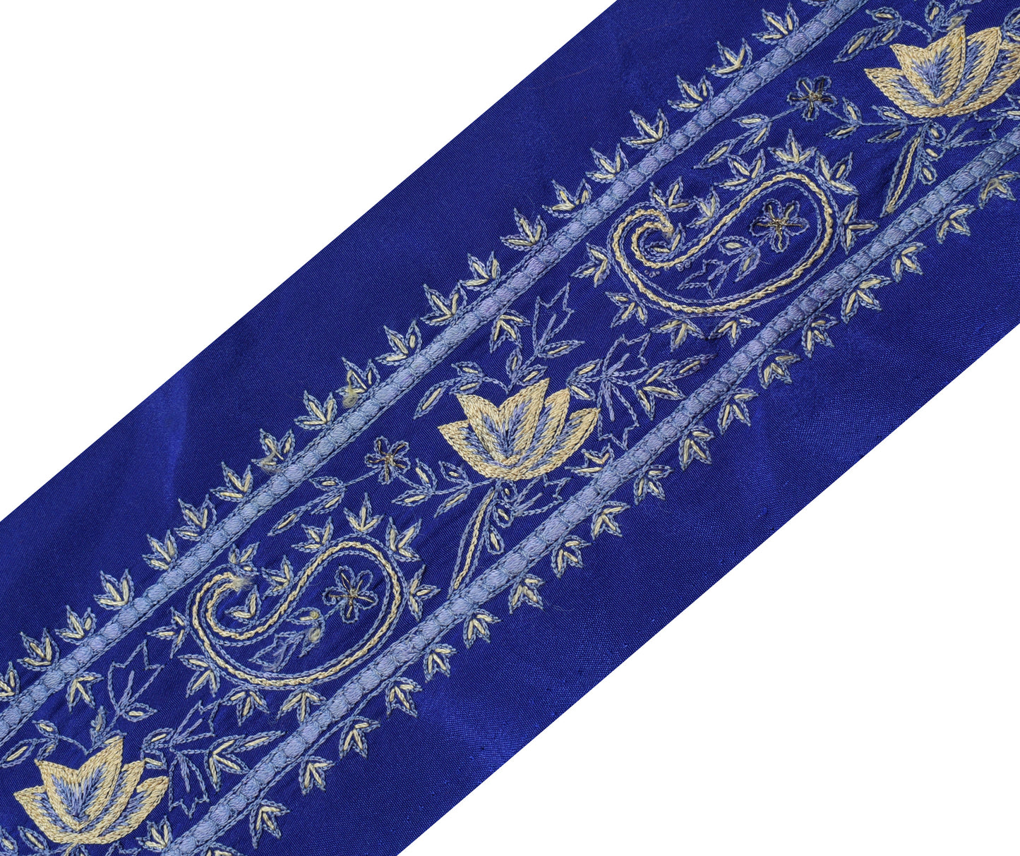 Sushila Vintage Blue Silk Saree Border Indian Craft Sewing Trim Embroidery Lace