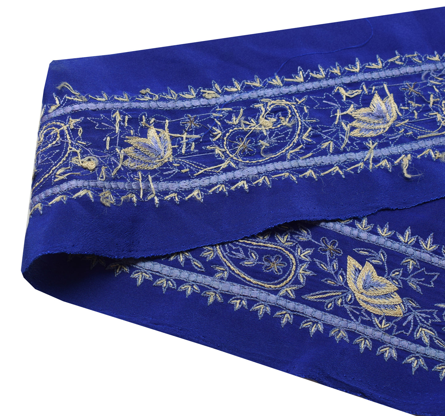 Sushila Vintage Blue Silk Saree Border Indian Craft Sewing Trim Embroidery Lace