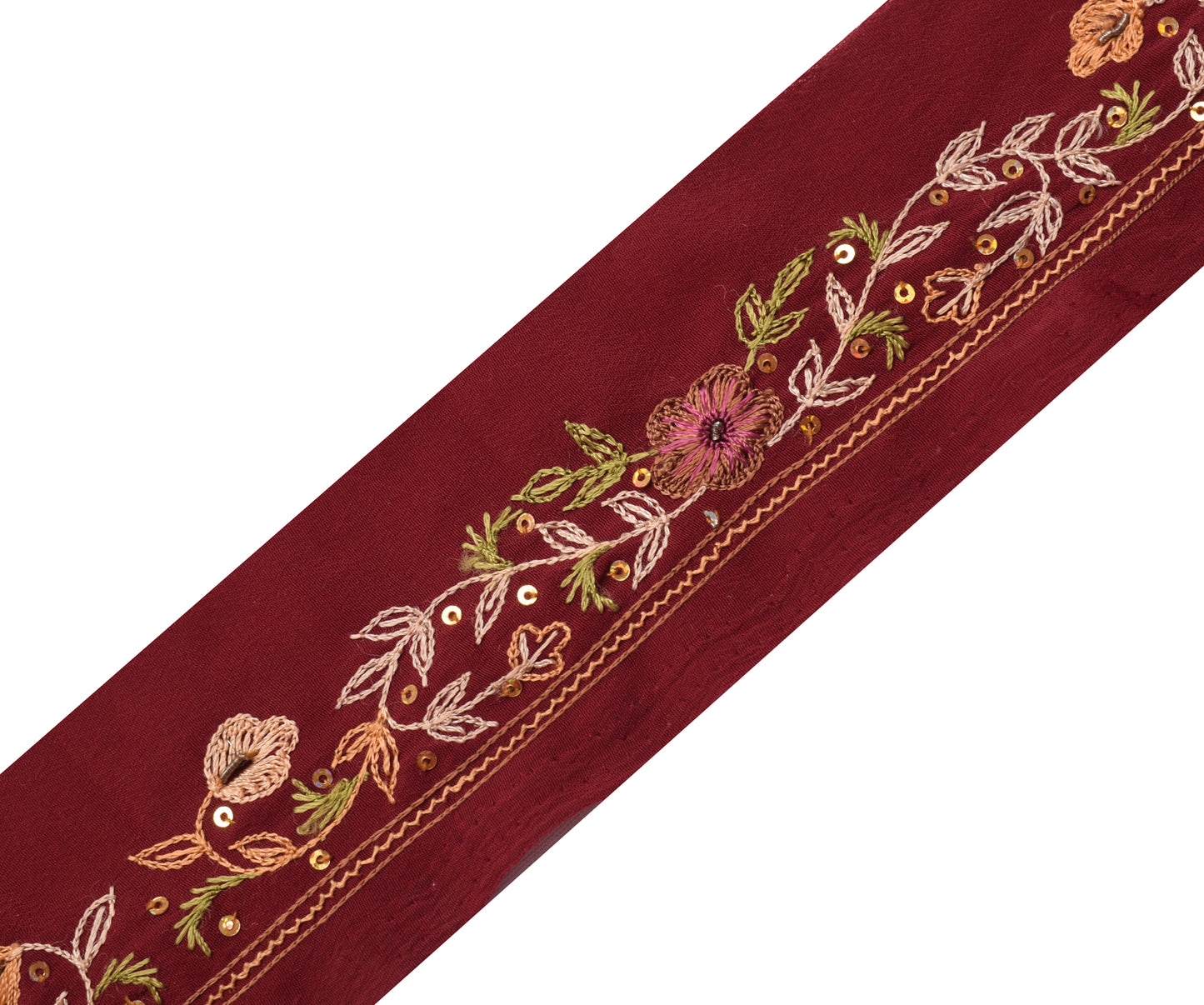 Sushila Vintage Maroon Saree Border Indian Craft Sewing Trim Hand Beaded Ribbon