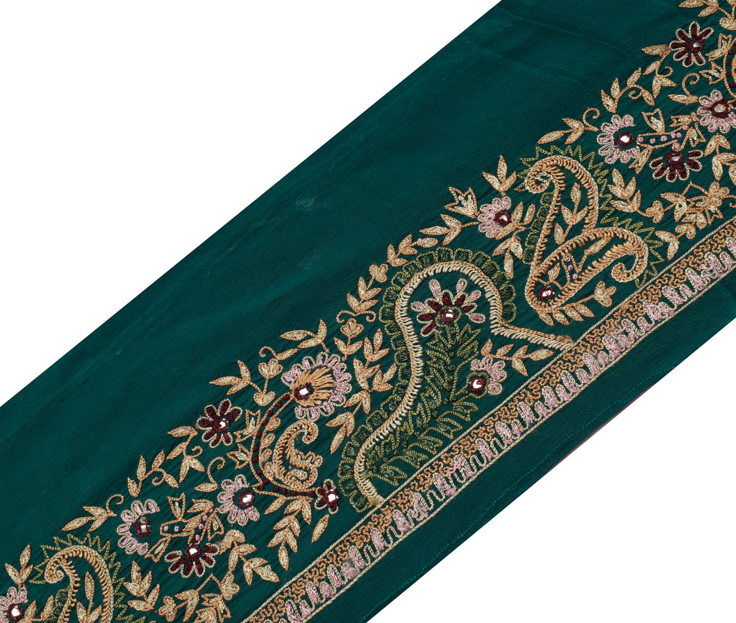 Sushila Vintage Teal Silk Saree Border Indian Craft Sewing Trim Embroidery Lace