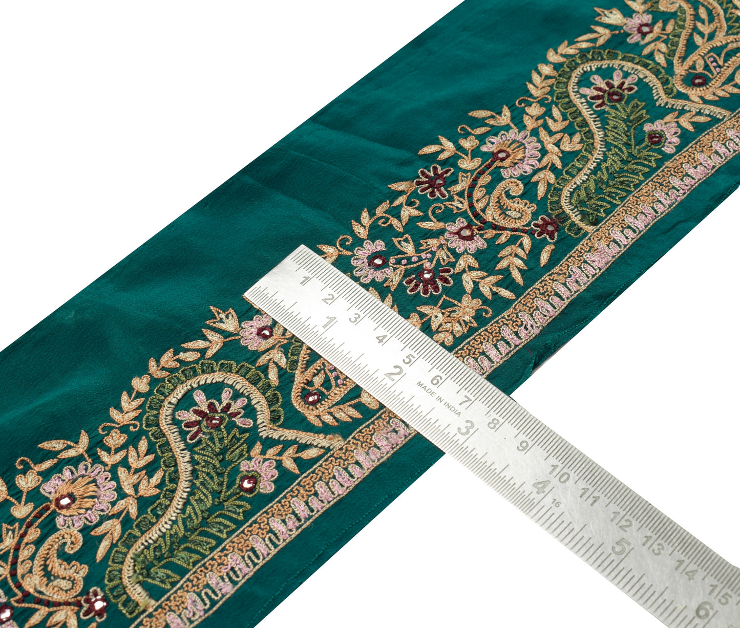 Sushila Vintage Teal Silk Saree Border Indian Craft Sewing Trim Embroidery Lace