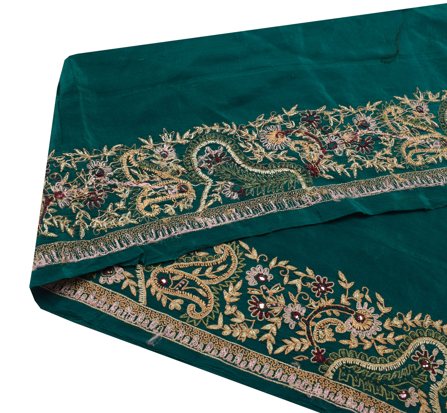 Sushila Vintage Teal Silk Saree Border Indian Craft Sewing Trim Embroidery Lace