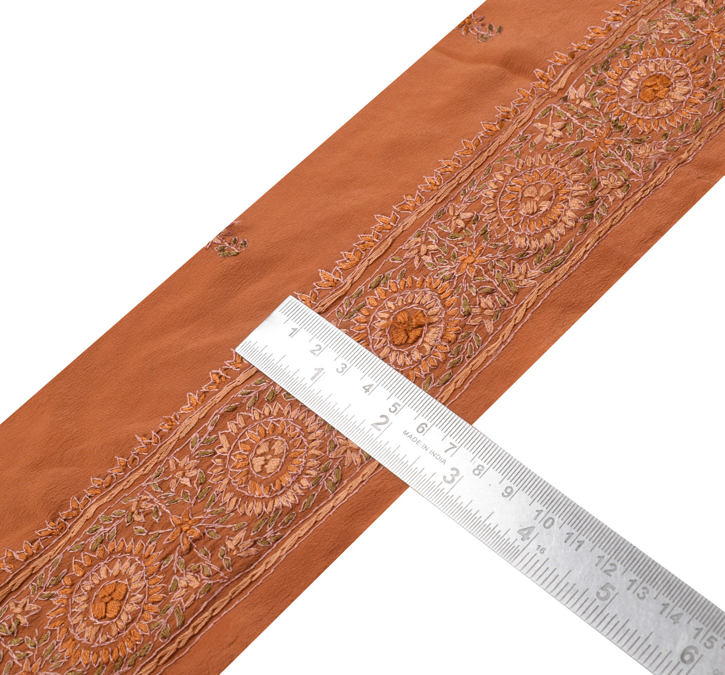 Sushila Vintage Peach Silk Saree Border Craft Sewing Trim Hand Embroidered Lace