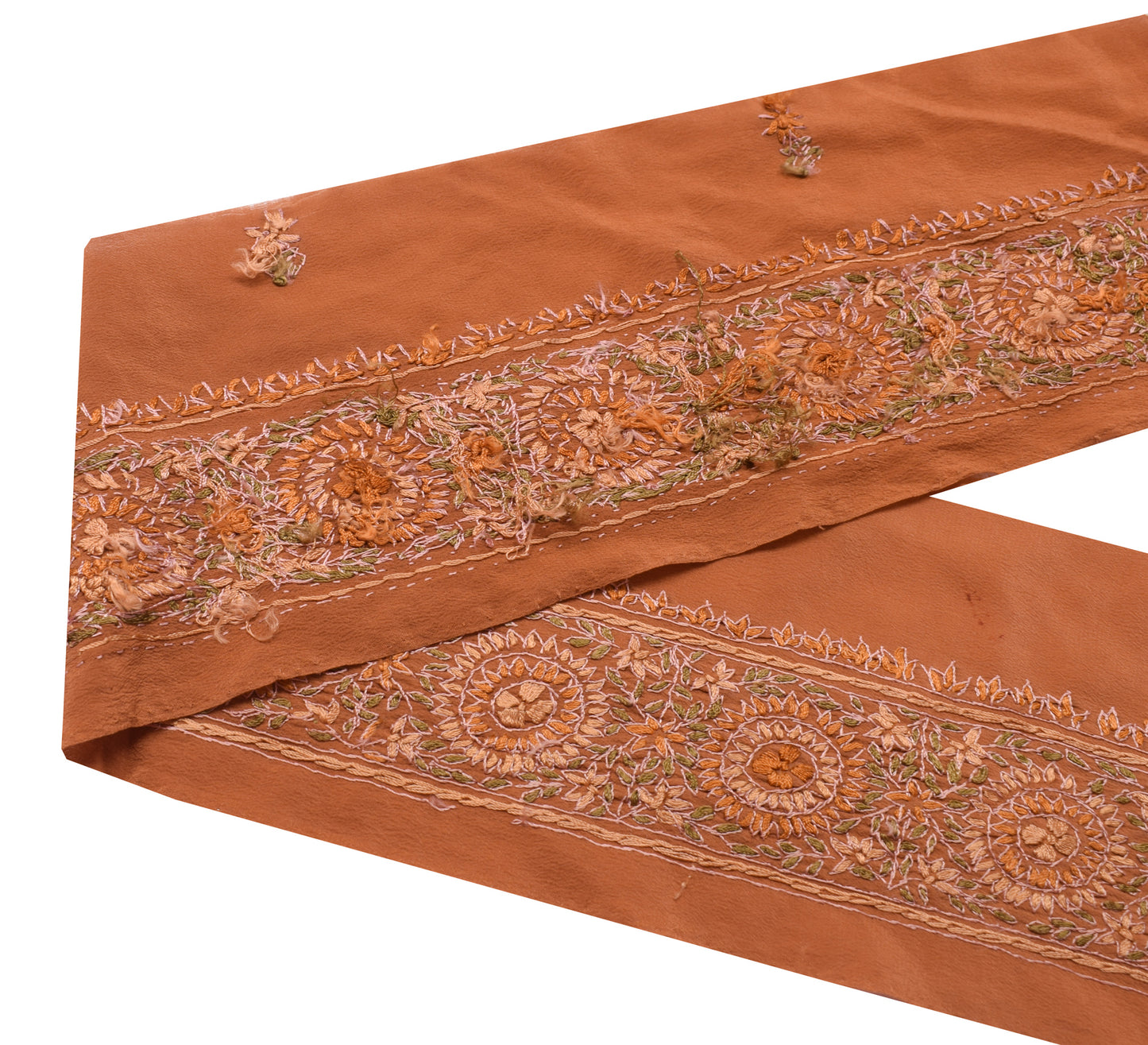 Sushila Vintage Peach Silk Saree Border Craft Sewing Trim Hand Embroidered Lace