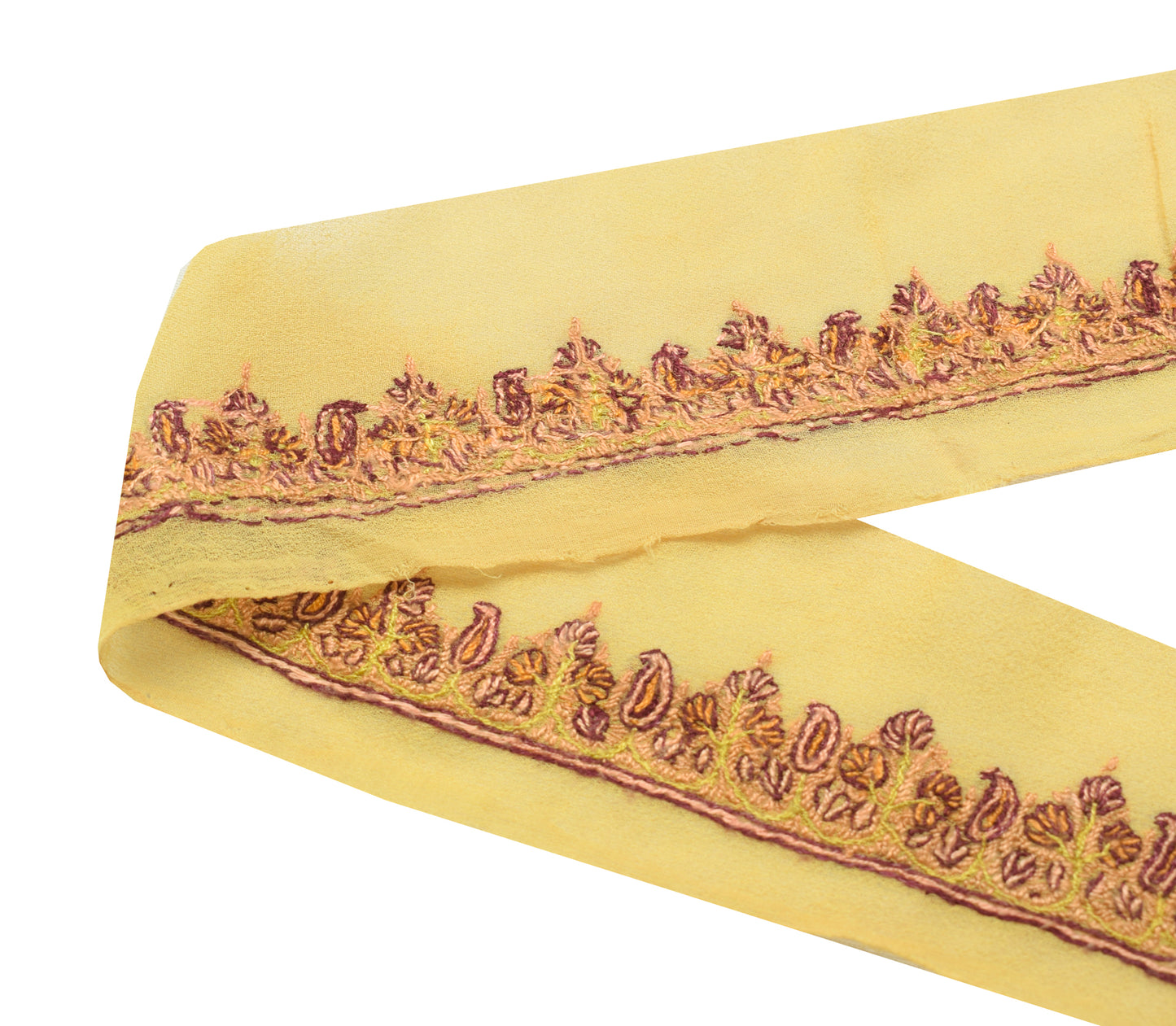 Sushila Vintage Yellow Georgette Saree Border Craft Sewing Trim Embroidery Lace